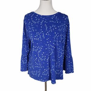 Elle Plus Size XL Blue White Paris Bell Sleeve Pullover Stretch Top